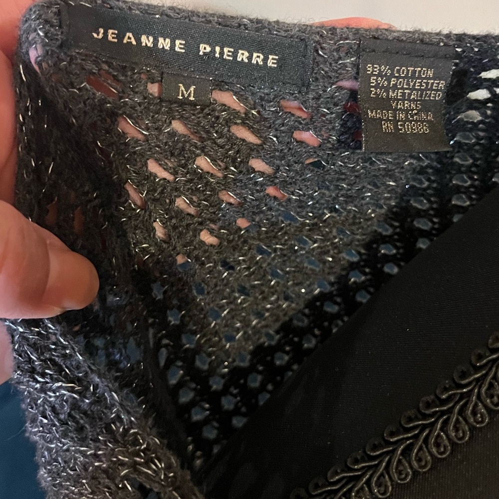 Jeanne Pierre Black and Silver Metallic Open Stitch Knit Top - Picture 7 of 7